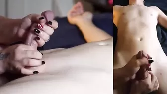 Деваха прекрасно дрочить большой фаллос своего паренька длинными ногтиками